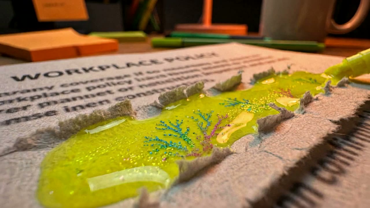 A colourful resin dragon sculpture sits on top of workplace policy documents, representing the skills you study.