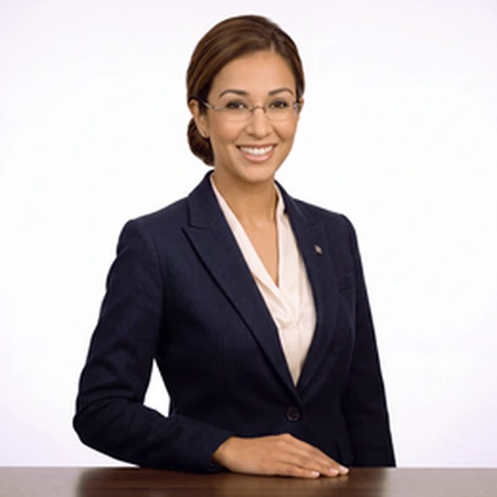 A professional woman smiles while wearing a suit and glasses, representing the CAQA LLND team.